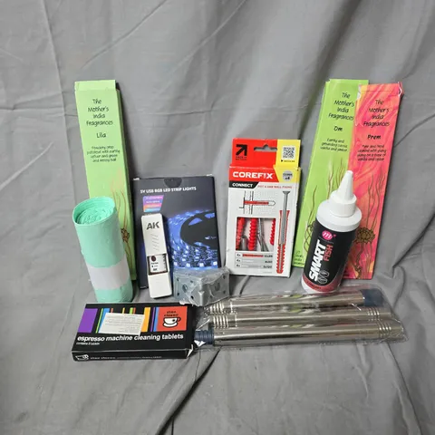 APPROXIMATELY 20 ASSORTED HOUSEHOLD ITEMS TO INCLUDE RGB LED STRIP LIGHTS, DOT & DAB WALL FIXING, SMART FISH LIQUID, ETC