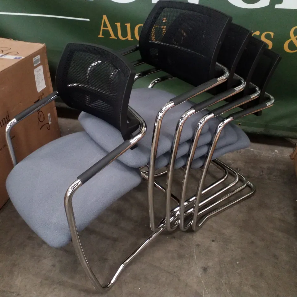 SET OF 5 MESH BACKED CHAIRS - GREY CUSHION 