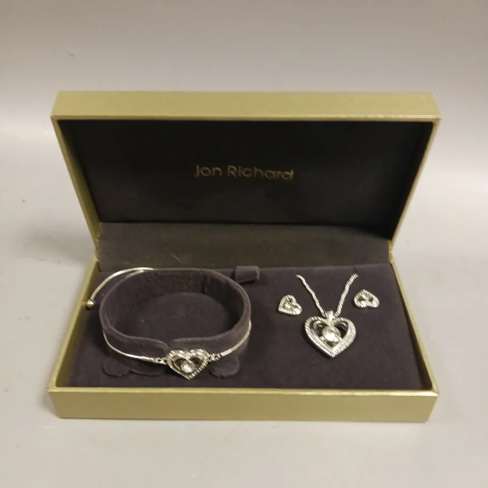JON RICHARD SILVER PLATED CRYSTAL HEART TRIO SET