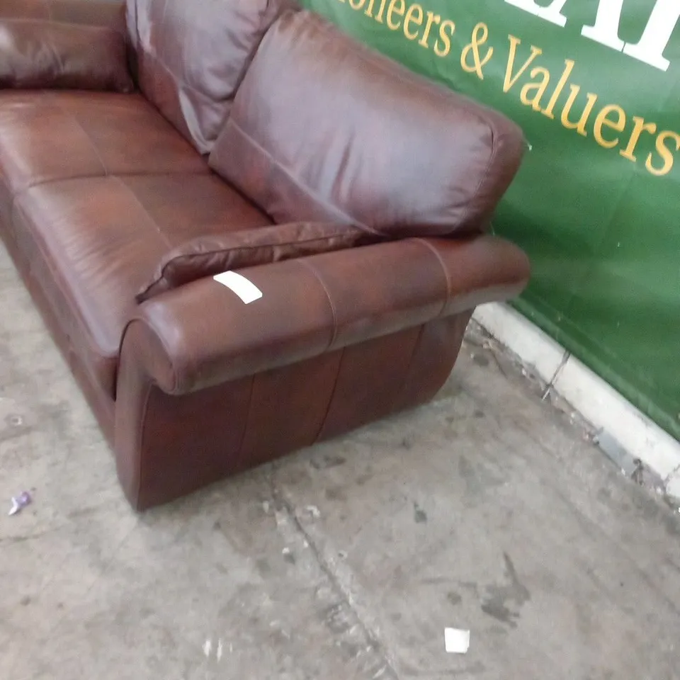 DESIGNER BROWN LEATHER THREE SEATER SOFA