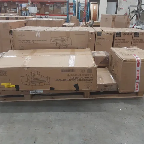 PALLET CONTAINING A LARGE QUANTITY OF ASSORTED ITEMS INCLUDING: ASSORTED FURNITURE PARTS, NEO KAMADO BBQ ECT