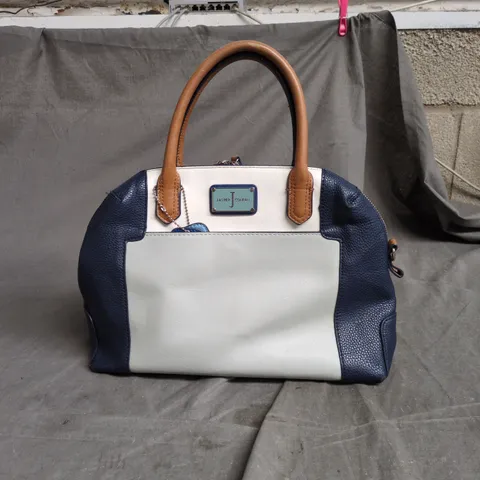 JASPER CONRAN HANDBAG – BLUE, WHITE & TAN COLOUR-BLOCK LEATHER SATCHEL
