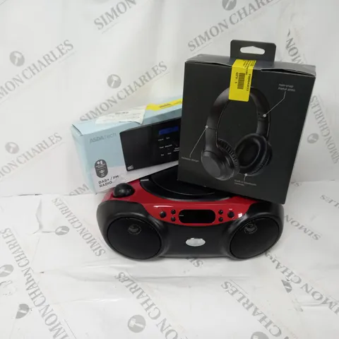 APPROXIMATELY 20 ASSORTED ITEMS TO INCLUDE DAB RADIO, WIRELESS HEADPHONES, POLAROID BLUETOOTH CD BOOMBOX ETC.