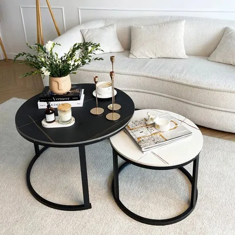 BOXED MARBLE NESTING COFFEE TABLE FOR LIVING ROOM REAL SINTERED STONE SLAB 2 PIECE TABLE SET