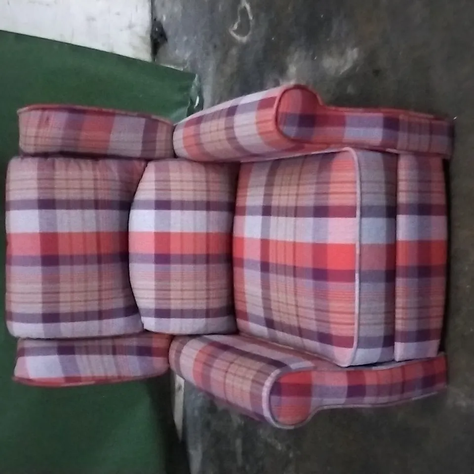 DESIGNER TARTAN PLUSH FABRIC ARMCHAIR 