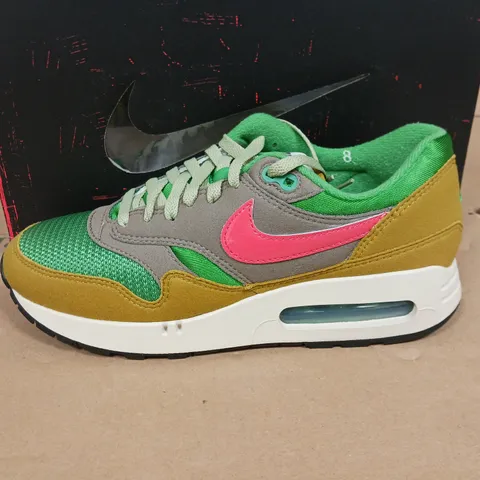 BOXED PAIR OF NIKE AIR MAX 1 86 PRM TRAINERS IN GREEN/EMBER GLOW - UK 7