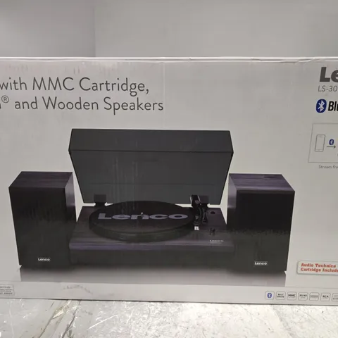 BOXED LENCO LS-300BK V2TURNTABLE WITH MMC CARTRIDGES & BLUETOOTH AND WOODEN SPEAKERS