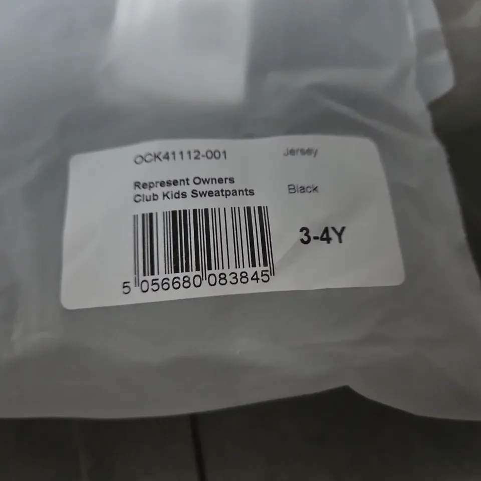 BAGGED REPRESENT OWNERS CLUB KIDS SWEATPANTS - BLACK, UK 3-4 YEARS (3-4Y)