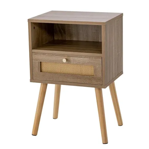 BOXED SINGLE DRAWER SINGLE SHELF NATURAL RATTAN BEDSIDE TABLE