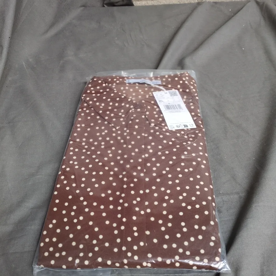 MANGO WOMEN'S BLOUSE - BROWN WITH WHITE POLKA DOTS, UK 14 (US 10)