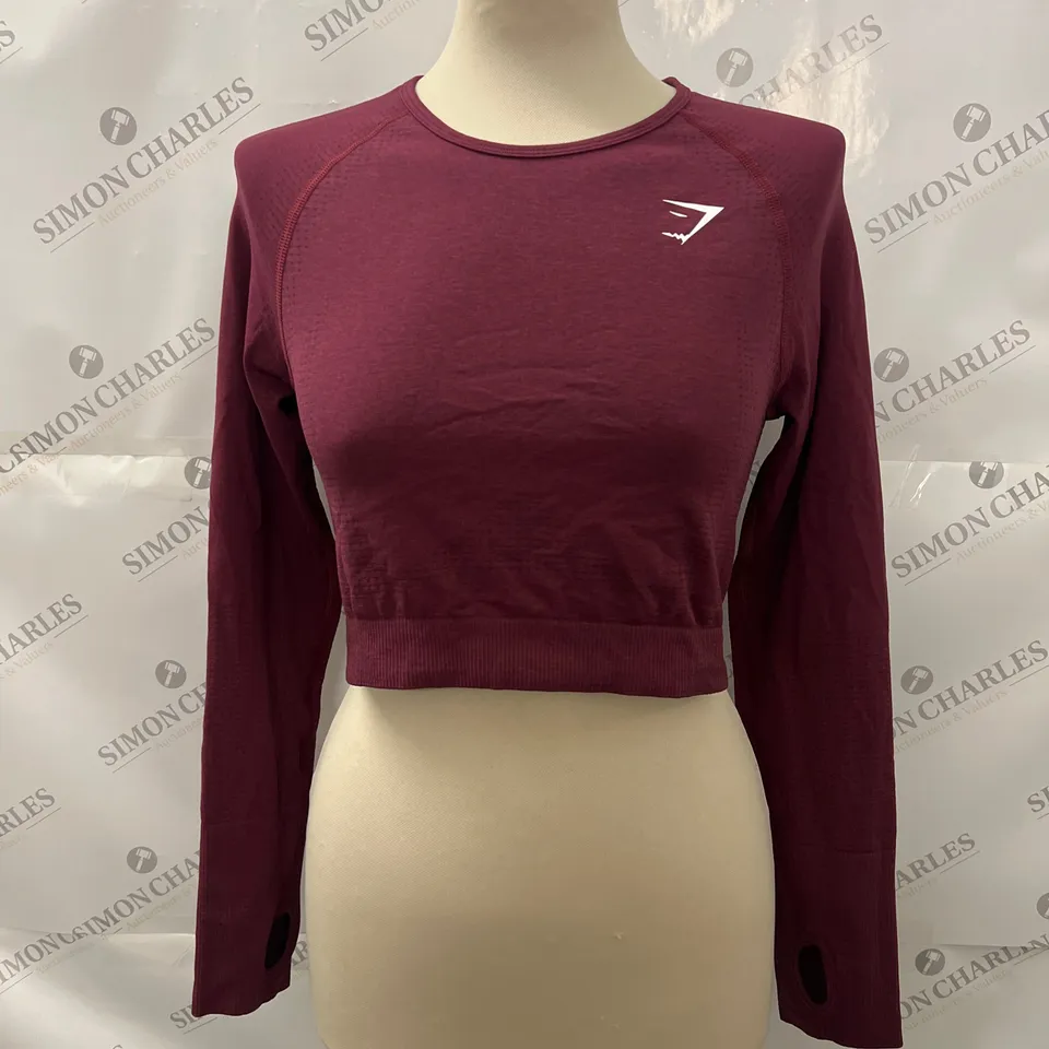 GYMSHARK LONG SLEEVED TRAINING TOP IN WINE RED SIZE L