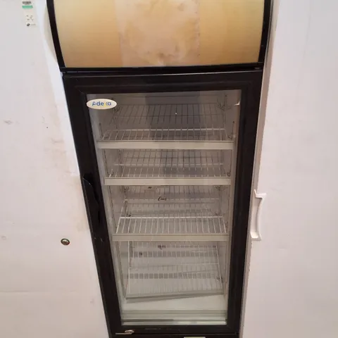 ADEXA LG232B COMMERCIAL BOTTLE COOLER UPRIGHT 232 LITRES STATIC COOLING HINGED GLASS DOOR BLACK/WHITE CANOPY LIGHT