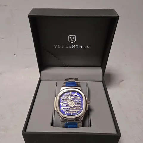 BOXED VONLANTHEN AUTOMATIC BLUE DIAL WATCH