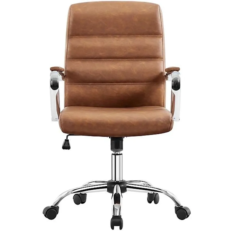 BOXED YAHEETECH HEIGHT ADJUSTABLE PU LEATHER OFFICE CHAIR WITH ARMRESTS - RETRO BROWN