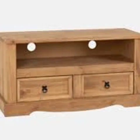 BOXED CORONA 2 DRAWER FLAT SCREEN TV UNIT - DISTRESSED WAXED PINE (1 BOX)