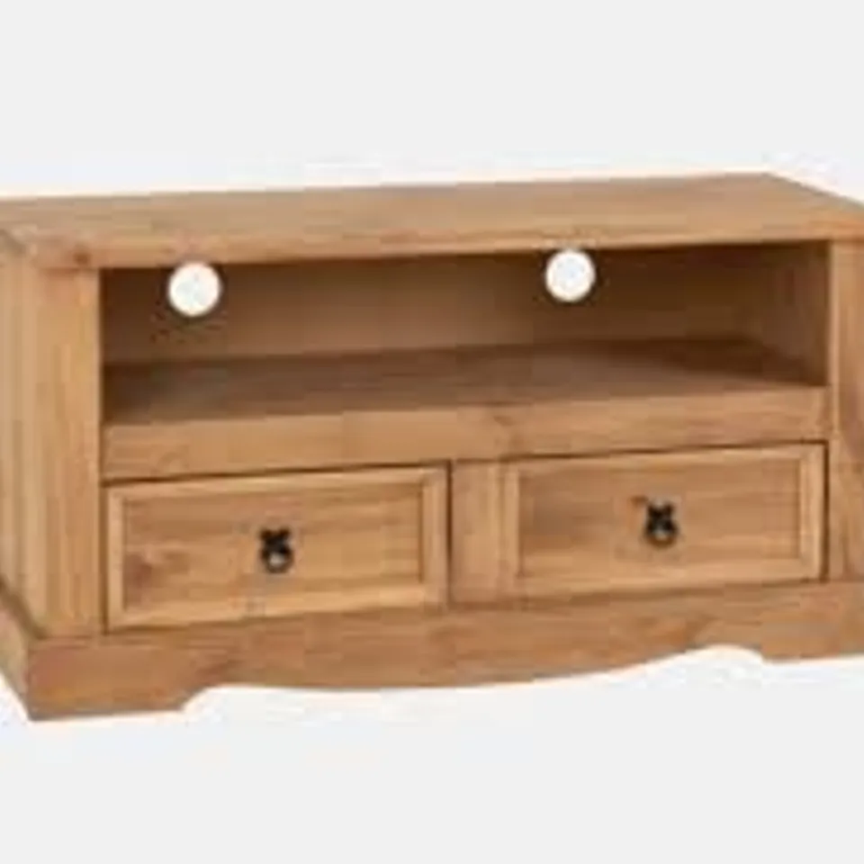BOXED CORONA 2 DRAWER FLAT SCREEN TV UNIT - DISTRESSED WAXED PINE (1 BOX)