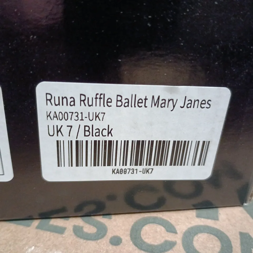 BOXED KOI RUNA RUFFLE BALLET MARY JANES IN BLACK, UK7