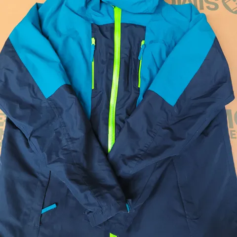 MOUNTAIN WAREHOUSE KID'S HOODED COAT IN BLUE/NAVY/LIME SIZE 14 YEARS