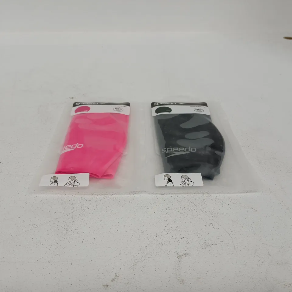 SET OF 2 SPEEDO LONG HAIR CAPS BLACK + PINK