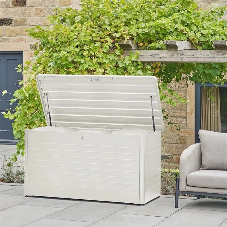 BOXED PACIFIC LIFESTYLE RHODE ISLAND LARGE GALVANISED STEEL CUSHION BOX PEBBLE