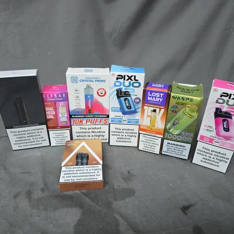 APPROXIMATELY 20 ASSORTED E-CIGARETTE PRODUCTS TO INCLUDE BRANDS SUCH AS AURA BAR, LOST MARY, ELFBAR, ETC - COLLECTION ONLY