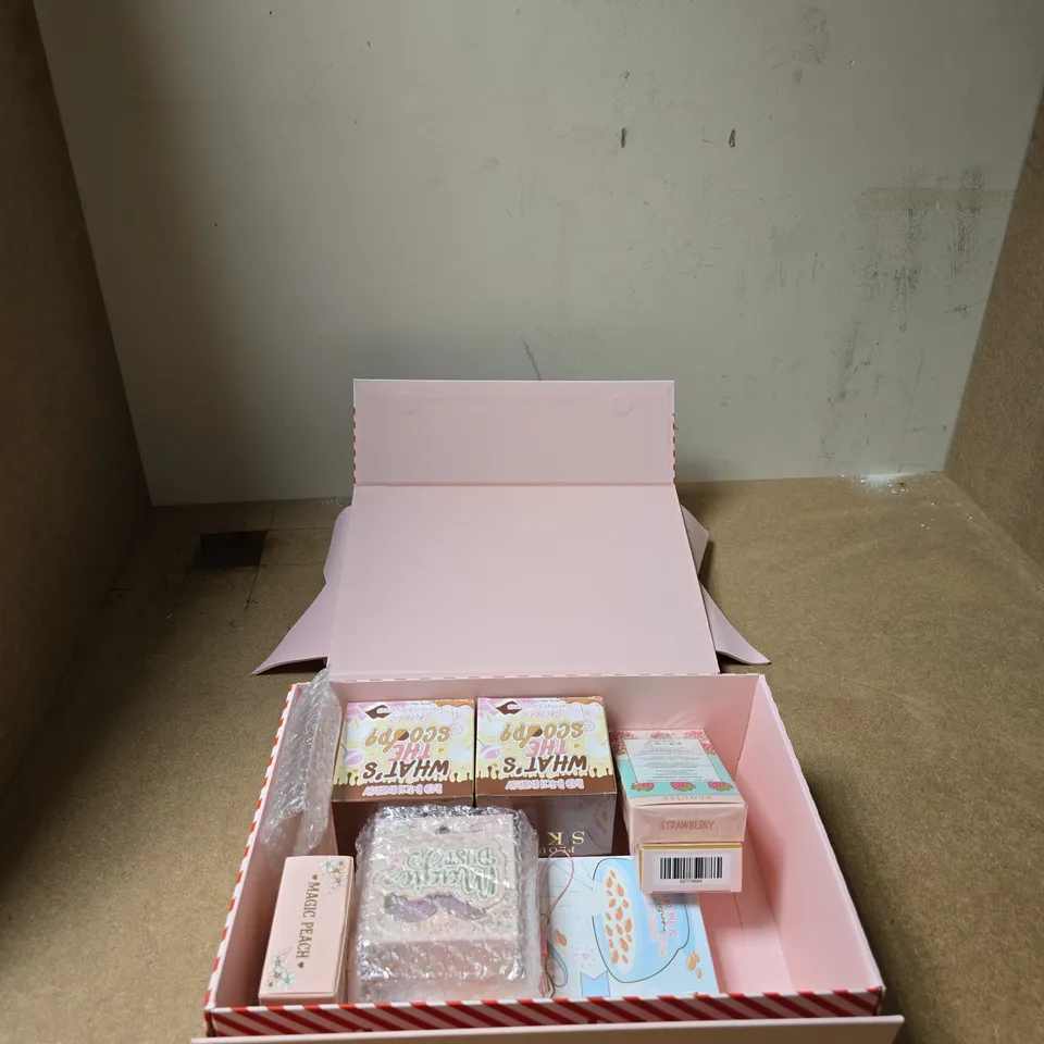 PLOUISE PINK GIFT BOX WITH BOW – ASSORTED BATH & BEAUTY ITEMS