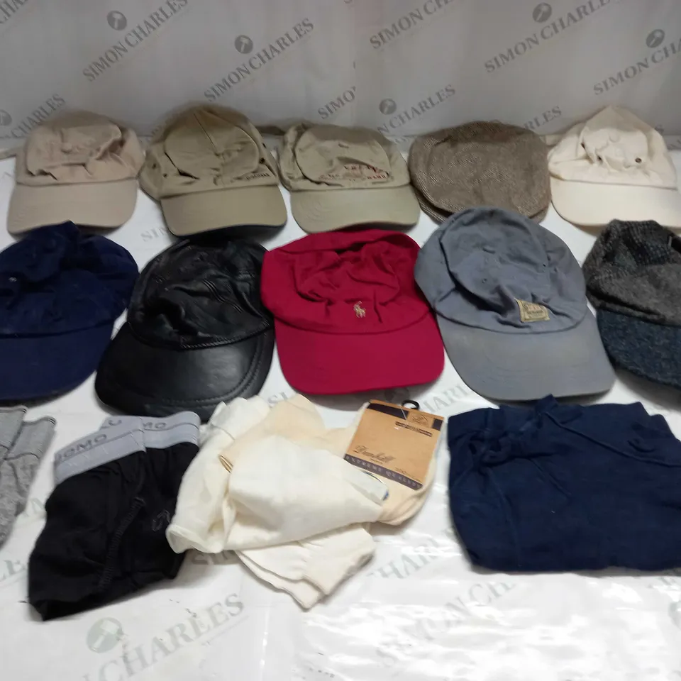 LARGE QUANTITY OF CLOTHING ACCESSORIES SUCH AS CAPS AND BELTS