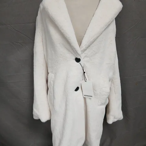 BERSHKA BUTTON FRONT WHITE COAT - S