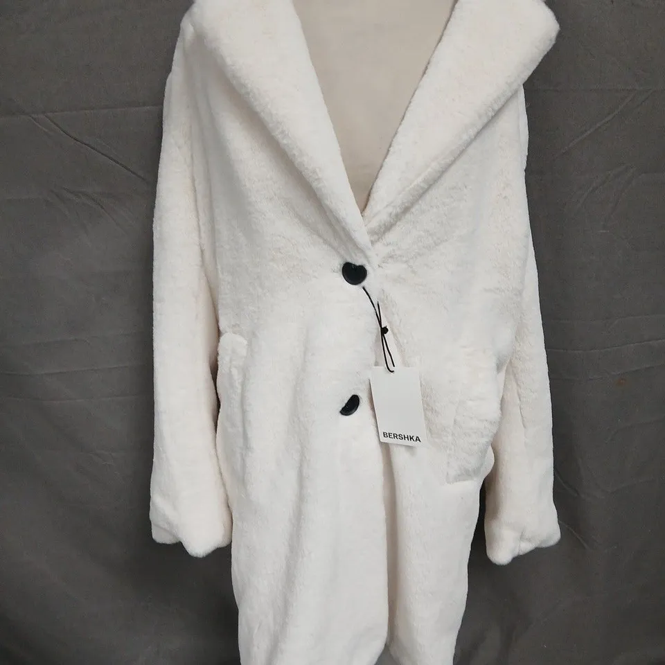 BERSHKA BUTTON FRONT WHITE COAT - S