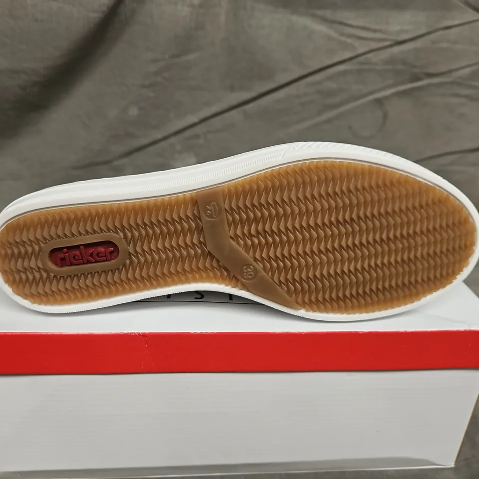 BOXED PAIR OF RIEKER SHOES IN METALLIC GOLD SIZE 39