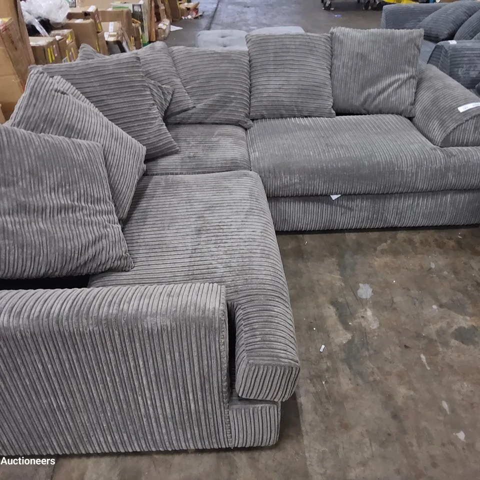 DESIGNER CORNER SOFA WITH SCATTER CUSHIONS GREY JUMBO CHORD