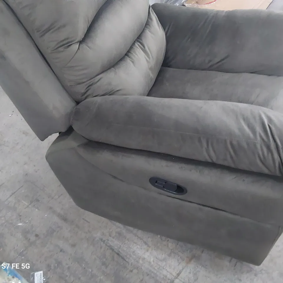 DESIGNER MANUAL RECLINING EASY CHAIR CHARCOAL PLUSH FABRIC 