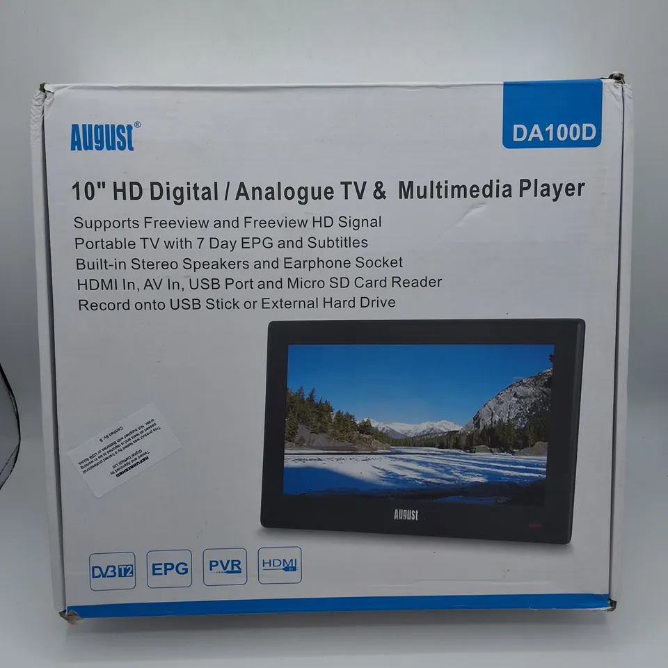 BOXED AUGUST 10" HD DIGITAL ANALOGUE TV & MULTIMEDIA PLAYER
