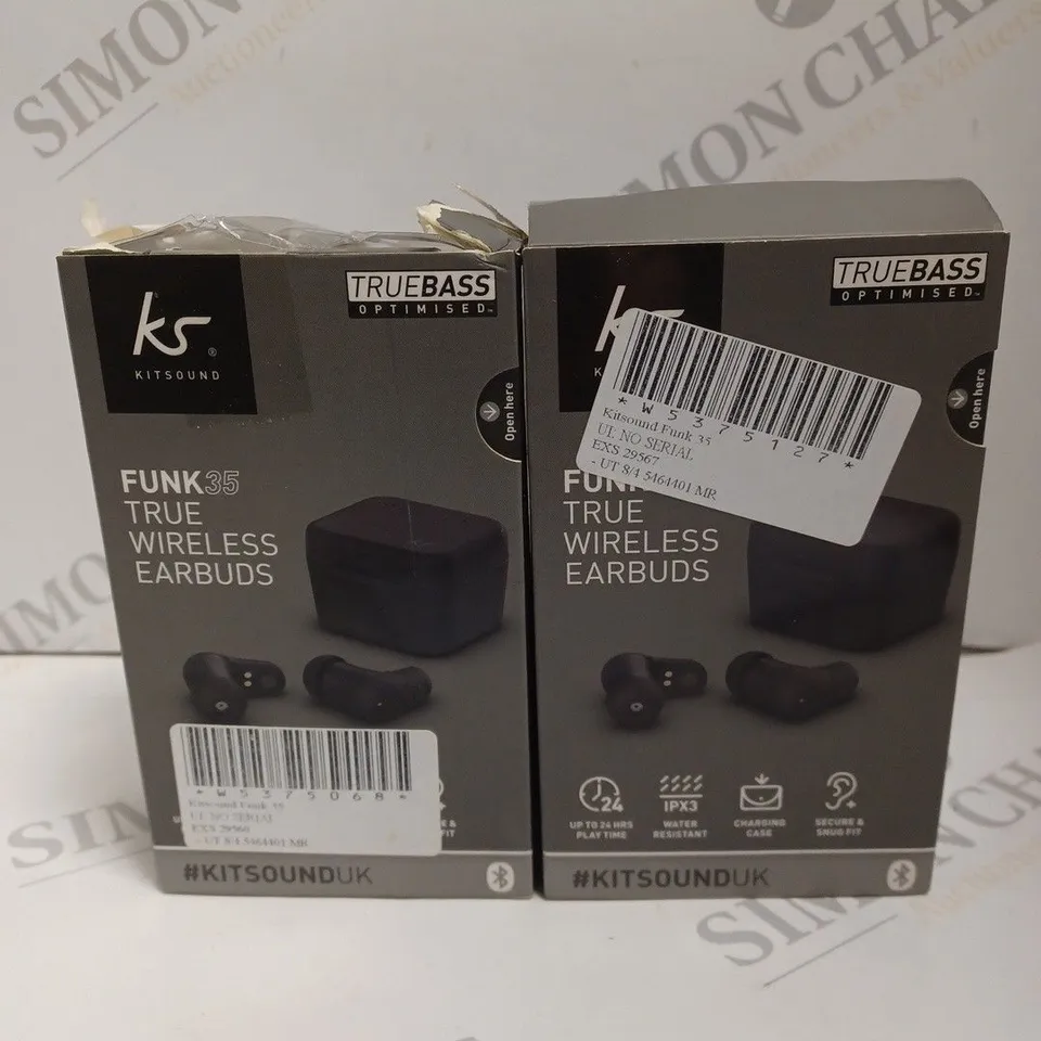 2 X BOXED KITSOUND FUNK 35 TRUE WIRELESS EARBUDS 