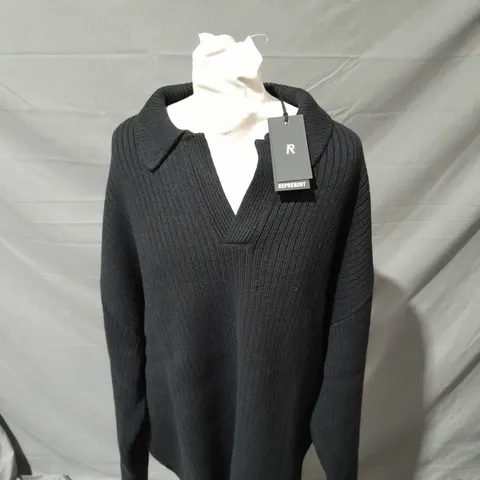 REPRESENT RIBBED KNIT POLO JUMPER SIZE XL