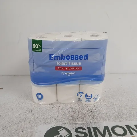 EMBOSSED TOILET TISSUE – 18 ROLL PACK (2-PLY), SOFT & GENTLE, 60% RECYCLED PACKAGING AMAZON