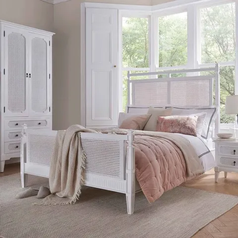 BRAND NEW BOXED BELLE WHITE FRENCH CANE DOUBLE BEDFRAME(4 BOXES)