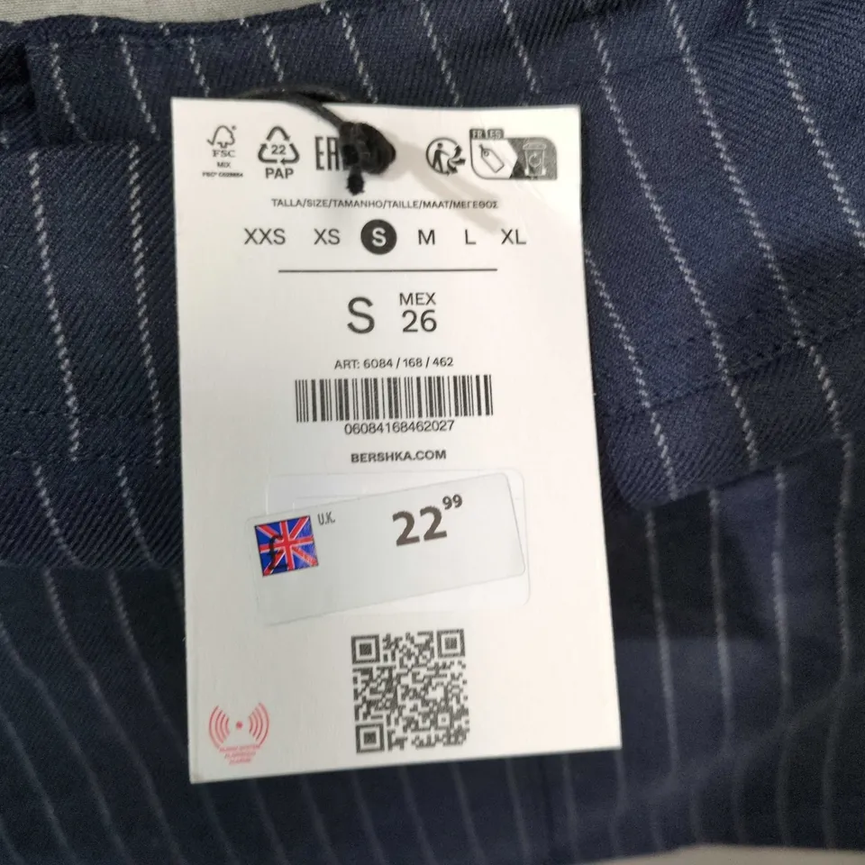 BERSHKA WOMEN'S NAVY PINSTRIPE SHORTS – SIZE S
