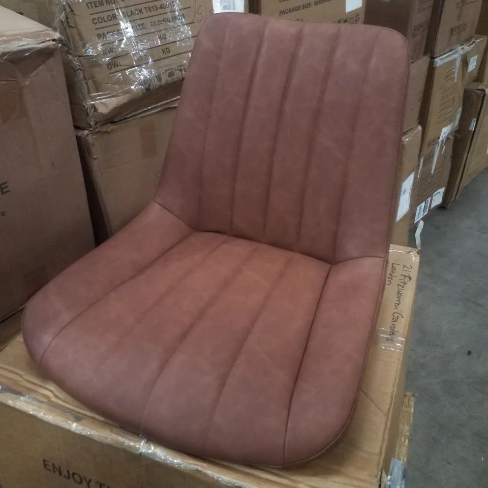 BOXED SET OF 2 BROWN FAUX LEATHER DINING CHAIRS