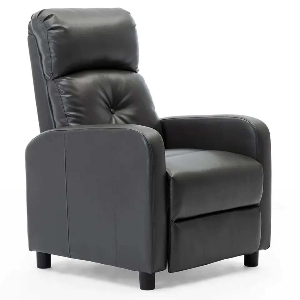 BOXED PUSHBACK LEATHER RECLINER CHAIR - GREY (1 BOX)