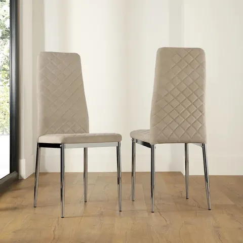 BOXED RENZO DINING CHAIR, CHAMPAGNE CLASSIC VELVET & CHROME (1 BOX)