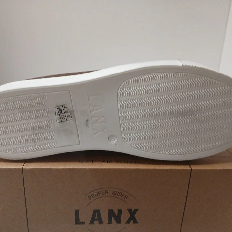BOXED PAIR OF LANX BROWN LEATHER TRAINERS – UK 10.5