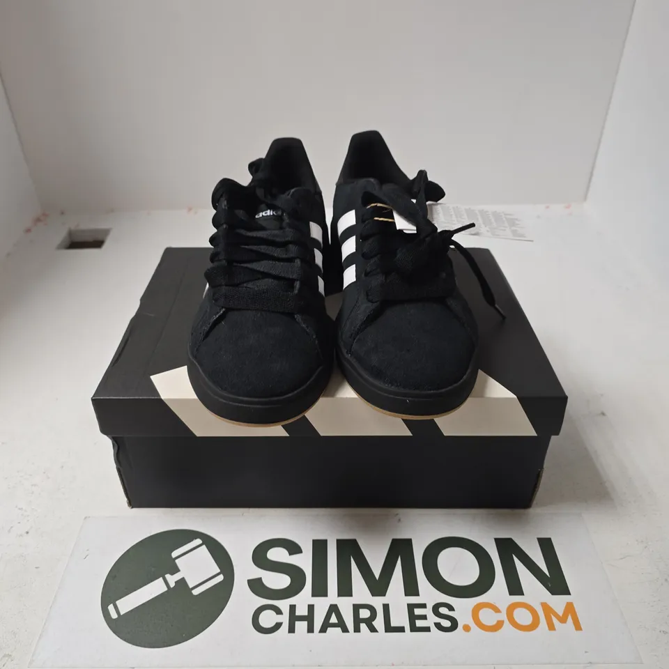 BOXED PAIR OF ADIDAS GRAND COURT BASE 00S TRAINERS IN BLACK - UK 9