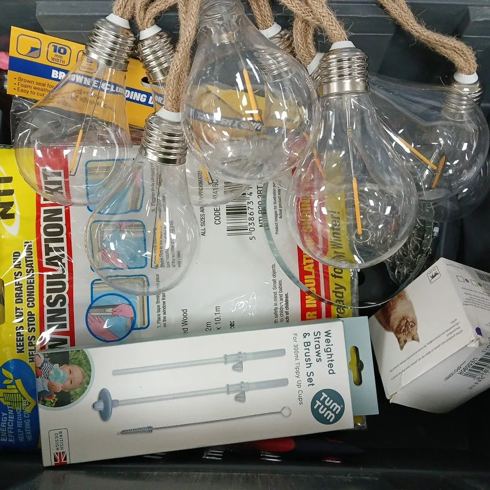 APPROXIMATELY 7 ASSORTED HOUSEHOLD ITEMS TO INCLUDE ROPE LIGHTS, WINDOW INSULATION KIT, LEAK REPAIR CREAM, ETC