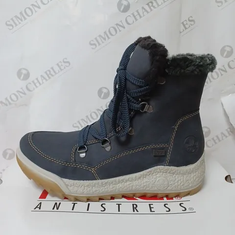 BOXED RIEKER WATER RESISTANT WARM HIKER BOOTS, NAVY - SIZE 5
