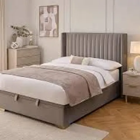 BOXED KINGSTON VELVET LIFT UP KING SIZE BED FRAME - GREY (5 BOXES)