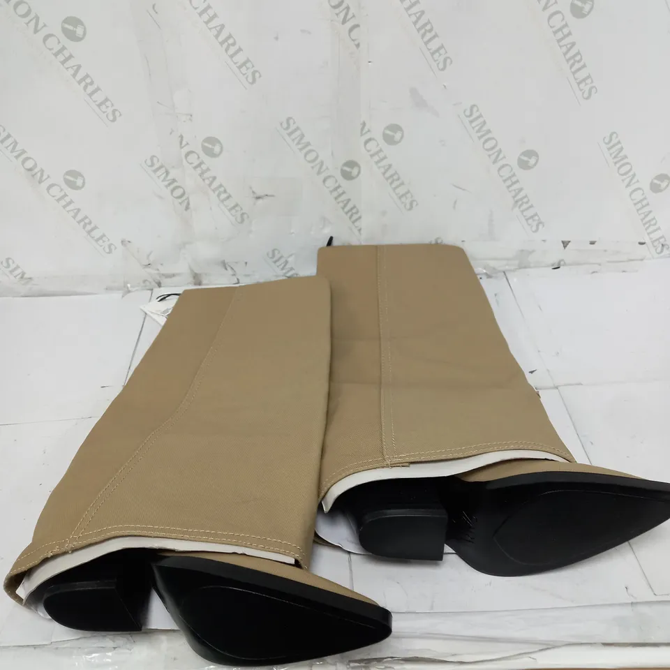 UNBOXED PAIR OF ZARA HIGH JEAN BOOTS IN DUNE SIZE 37
