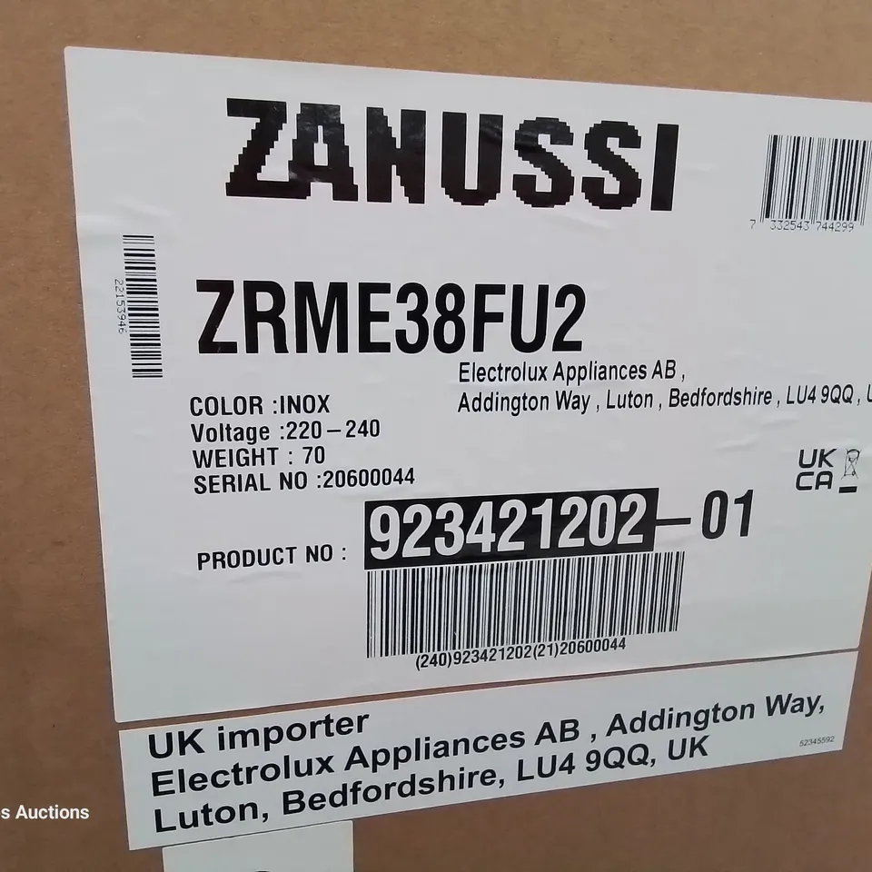 ZANUSSI FREESTANDING TALL LARDER FRIDGE WHITE Model ZRME38FW2