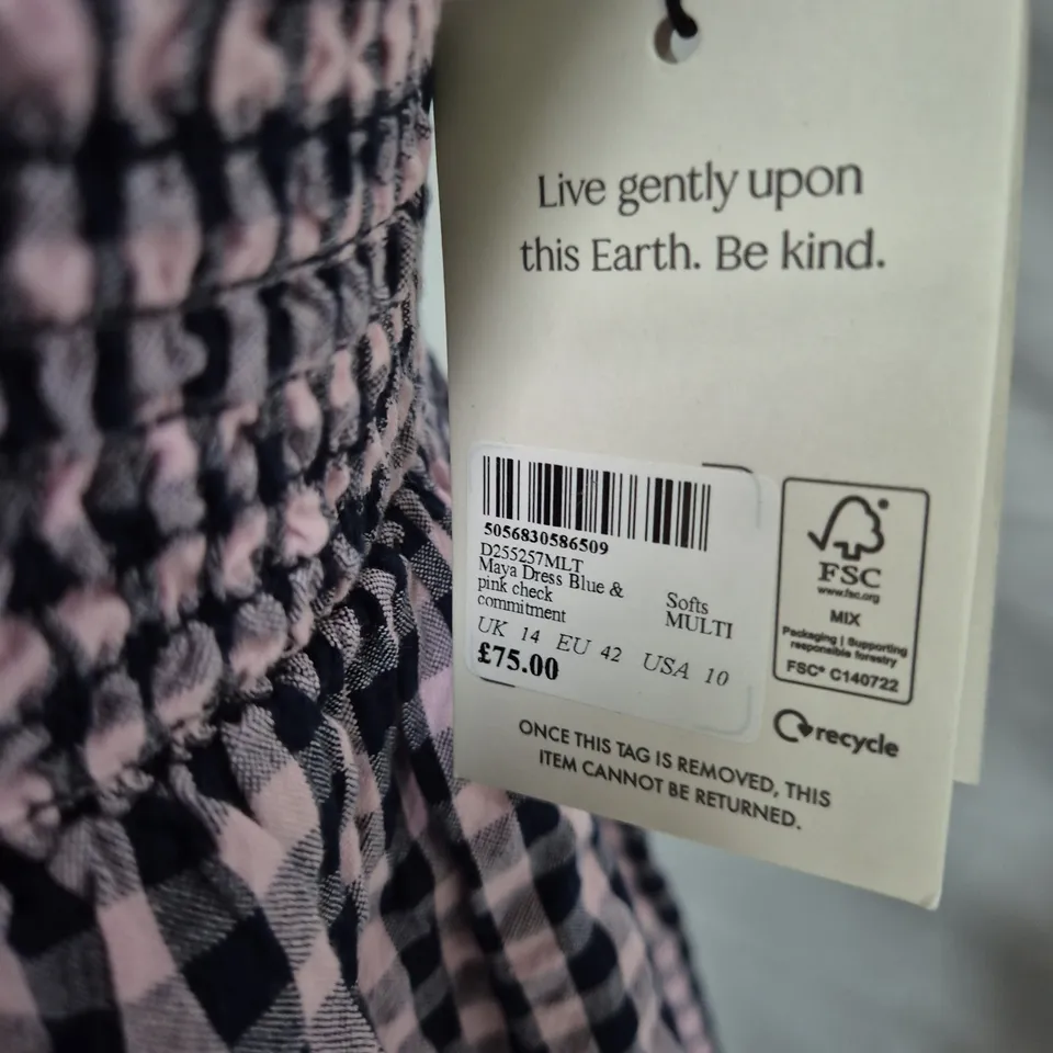 NOBODY'S CHILD MAYA DRESS – BLUE & PINK CHECK, UK 14 (EU 42, USA 10) GIRLS