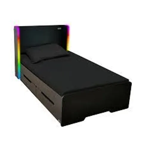 BOXED X-ROCKER ELECTRA SINGLE GAMING STORAGE BED WITH LED - BLACK (2 BOXES)